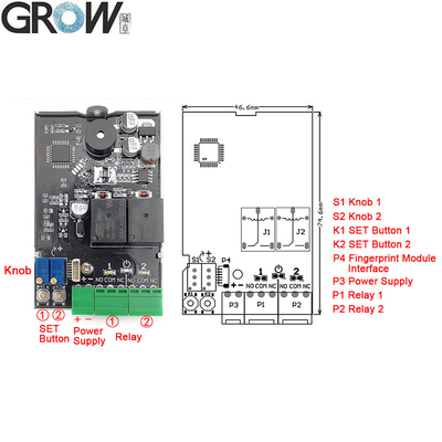 GROW K220+R502-F Two Relay DC10-24V Administrator/User K220 Fingerprint Control Board+R502-F Waterproof Small Fingerprint Module
